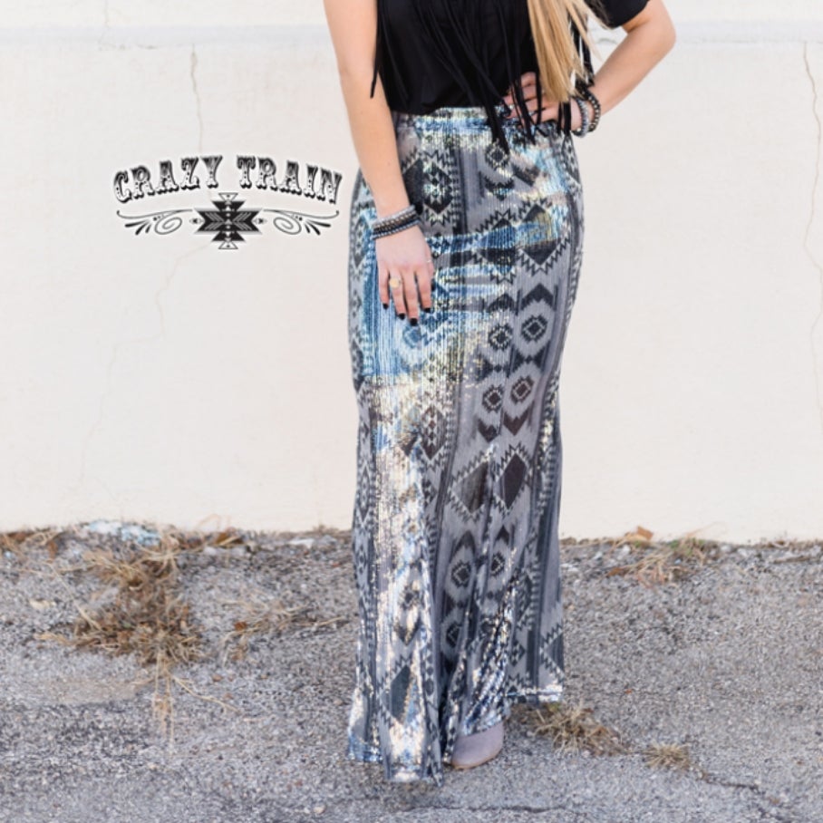 Crazy Train Long Mermaid Skirt Sequin Grey & Black | Inspired Decor